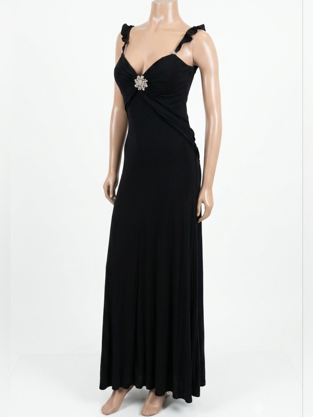 Marc Bouwer Glamit Formal Maxi Gown Blacl Sleeveless Rhinestone Wedding Size 10